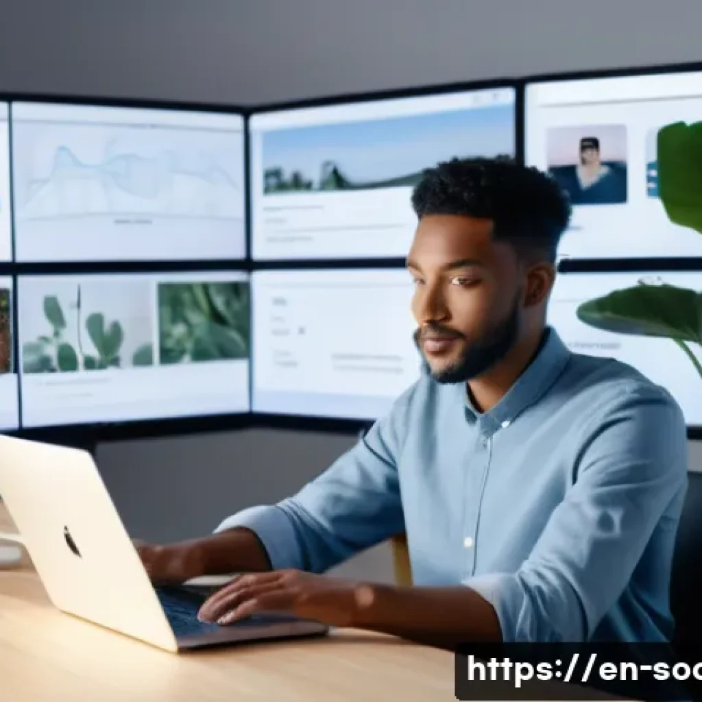 소셜미디어마케팅 실기 시험 대비 - **AI-Powered Content Creation in a Modern Studio:** A diverse content creator, in their late 20s or ...
