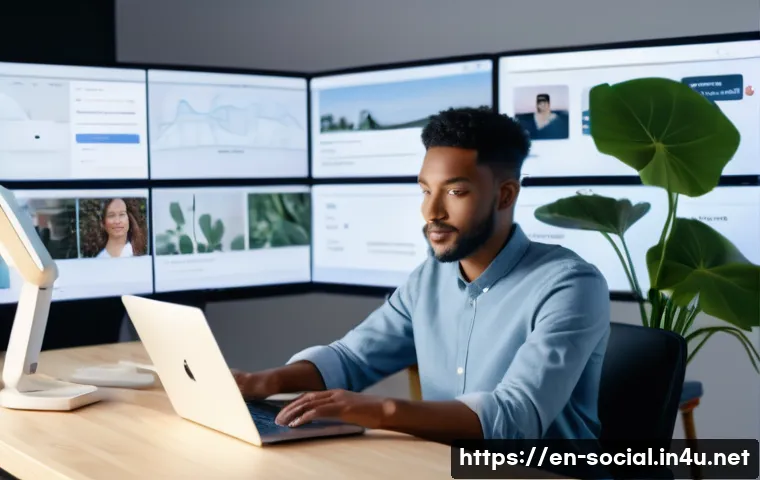 소셜미디어마케팅 실기 시험 대비 - **AI-Powered Content Creation in a Modern Studio:** A diverse content creator, in their late 20s or ...