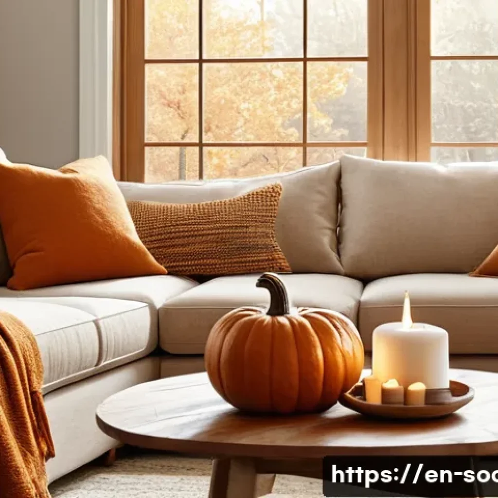 핀터레스트 마케팅 사례 - A cozy, sunlit living room interior featuring warm earth tones and soft textures, decorated with sea...