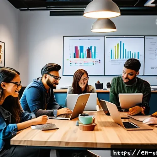 소셜미디어마케터와 크리에이터의 협력 - A vibrant creative workspace scene showing diverse marketers and content creators collaborating arou...