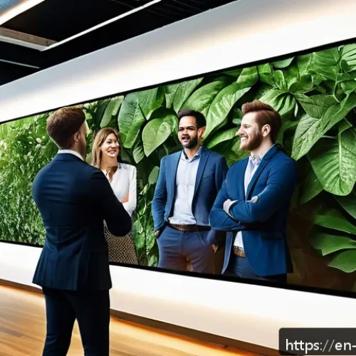 소셜미디어마케터의 윤리적 책임 - A modern office scene showing a diverse marketing team collaborating around a large digital screen d...