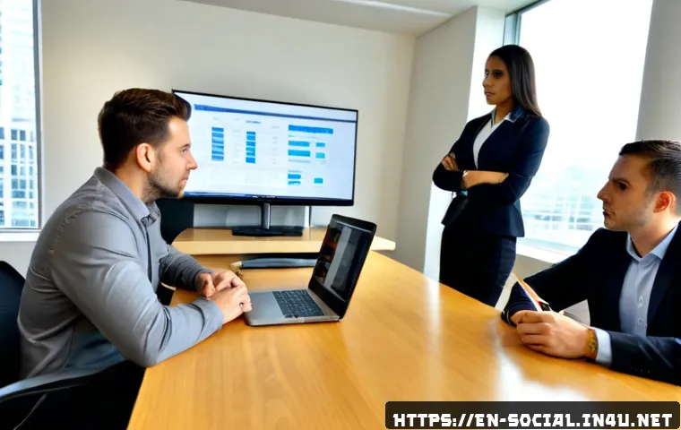 소셜미디어 캠페인 위험 관리 - Photorealistic corporate risk management scene, diverse social media marketing team in a modern Amer...